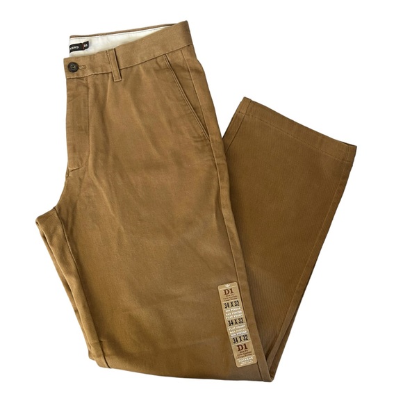 Dockers Other - Dockers D1 Slim Fit Mens Chinos Trousers Tan W34 L32 Flat Front Zip Fly NEW